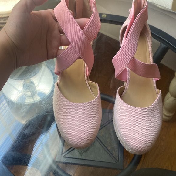 TALBOTS PINK LYNDSAY D'ORSAY ESPADRILLE WEDGES SANDALS SIZE 8.5 - Picture 10 of 17